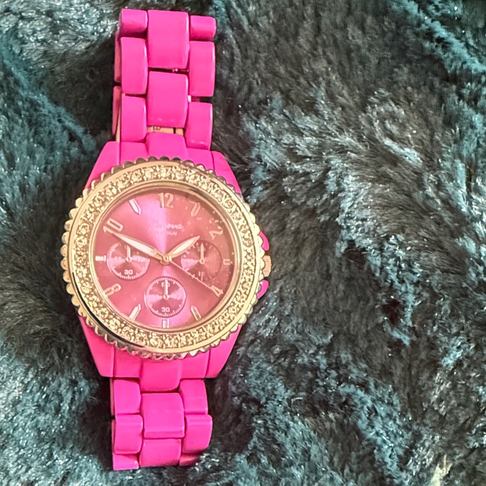 Geneva Vibrant Pink Watch with Crystal Bezel